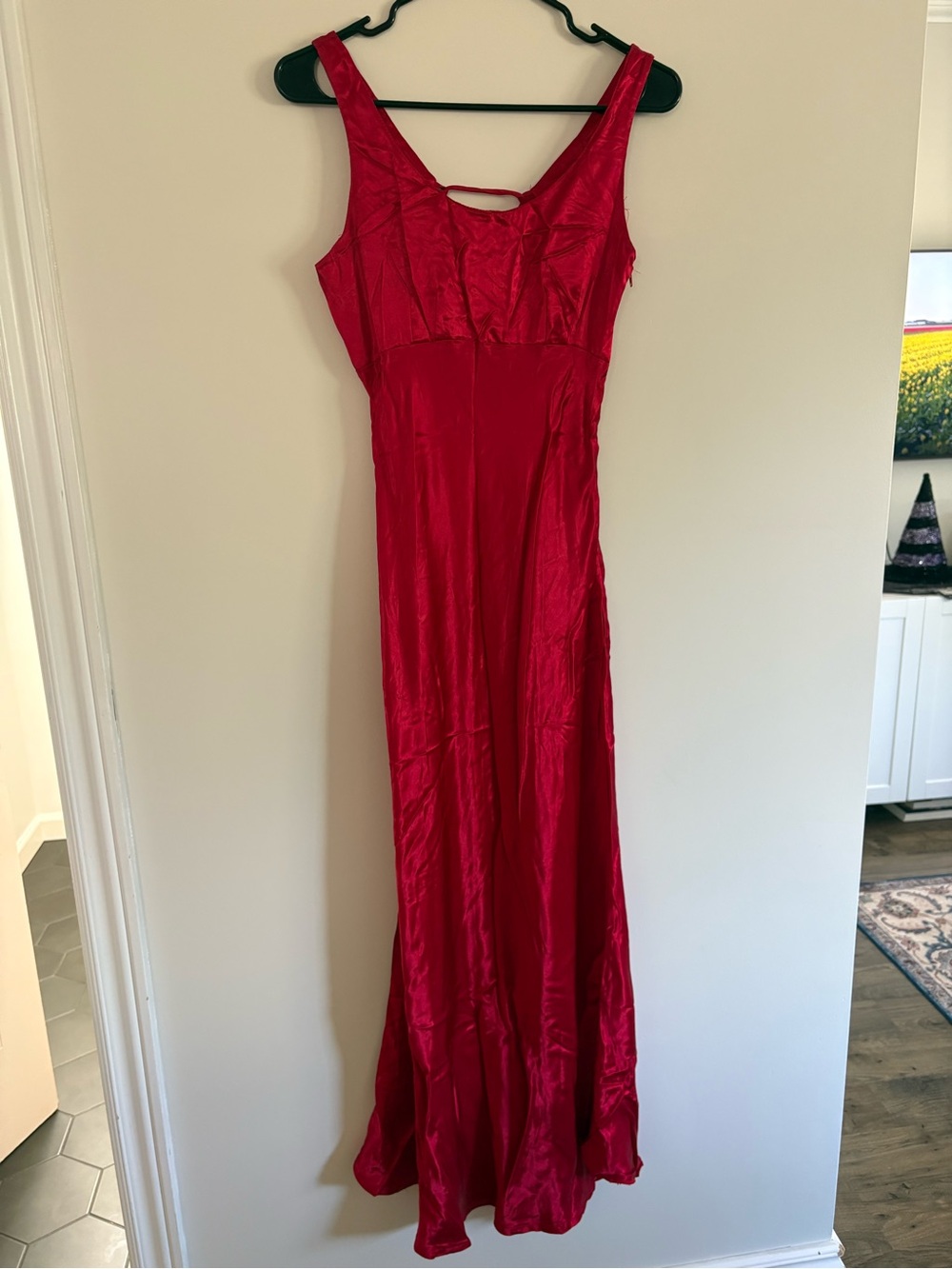 Vintage Victoria Virini Red Satin Open Back Lace-Up Dress